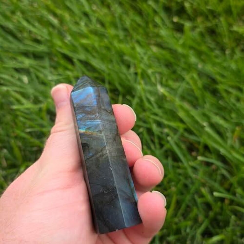Labradorite Crystal Tower Blue Flash Polished Obelisk Point - Picture 3 of 3